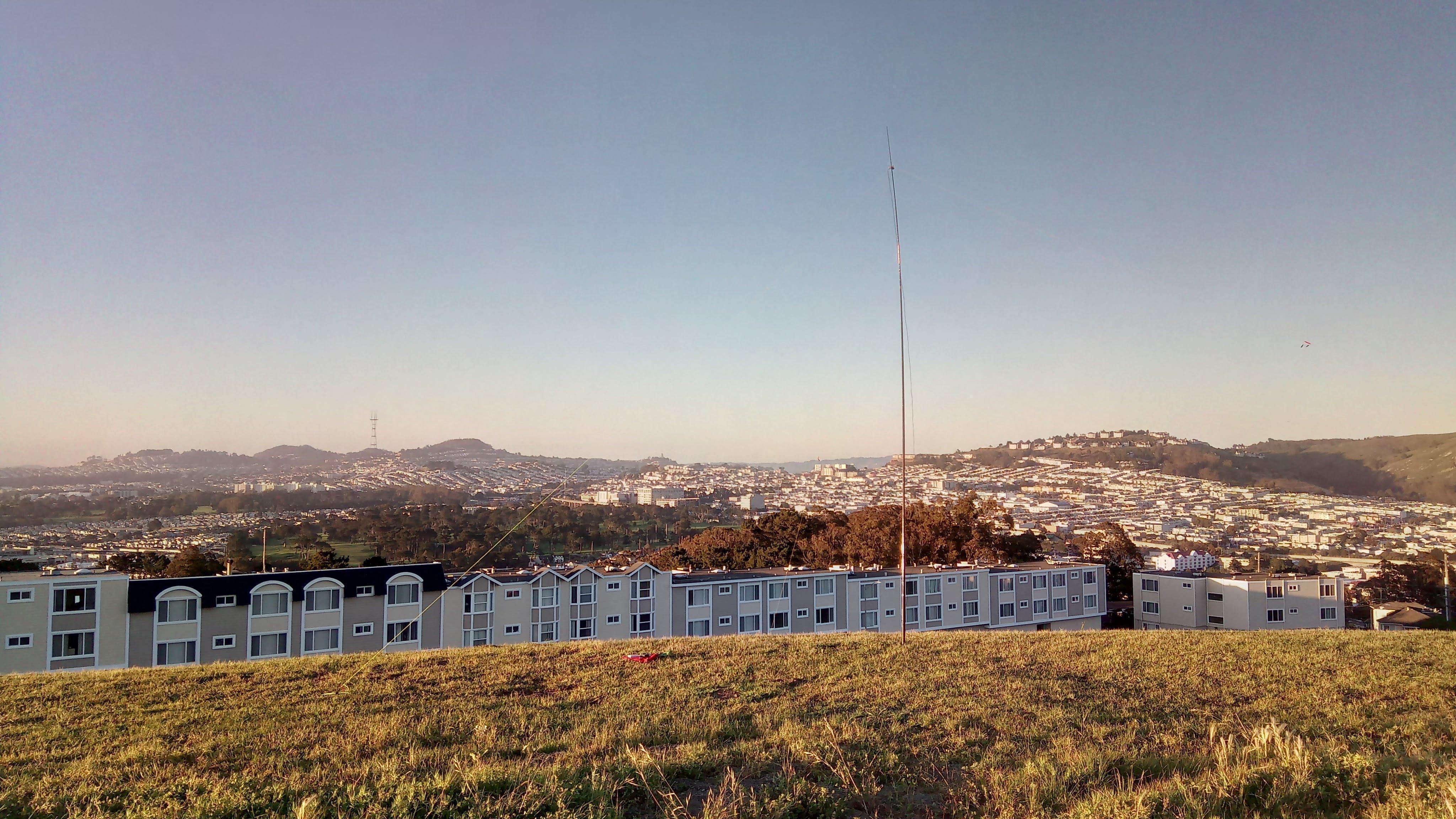 My humble dipole and Twin Peaks with Sutro Tower in the background - testing WSPR mode